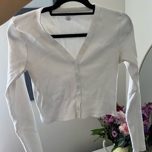 White Button-Up Ribbed Top